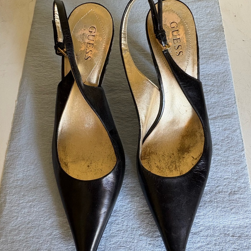 Guess Black and Gold Slingback Heels